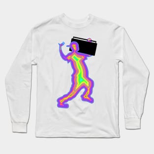 1980s Neon Silhouette with a Boombox Long Sleeve T-Shirt